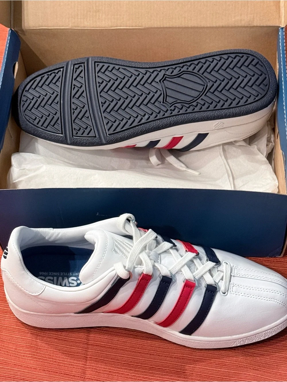 K-Swiss Classic Court Sneakers – Men’s Size 11.5 – White/Red/Navy – NWOB